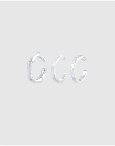 Kuzzoi - ICONIC EXCLUSIVE - Earrings Men's Earcuff 3-Piece Set Geo Organic in 925 Sterling Silver