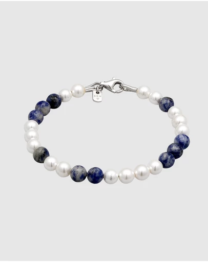 Kuzzoi - ICONIC EXCLUSIVE - Bracelet Male Ball Agate and Shell Pearls 925 Sterling Silver