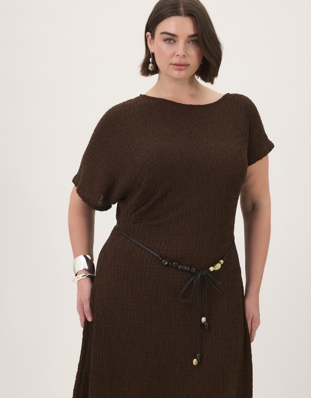 Atmos&Here Curvy - Maeve Textured Jersey Midi Dress with Beaded Belt
