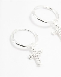 Lovisa - Sterling Silver Cubic Zirconia Cross Hoop Earrings