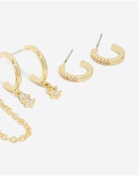 Lovisa - Gold Plated Brass Double Diamante Hoop & Stud Earrings 4-Pack