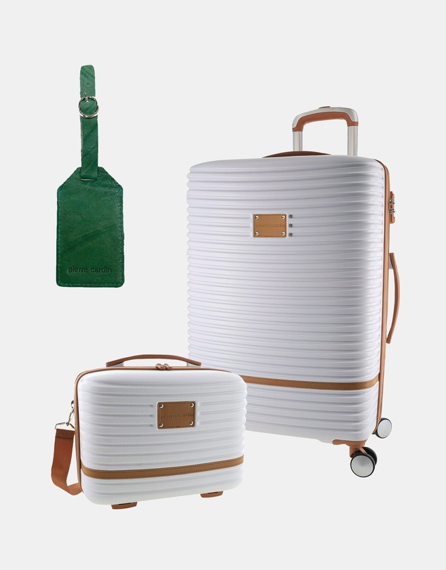 Pierre Cardin - Pierre Cardin Classique Medium Hard Shell with Mini Beauty Case Set + Leather Tag