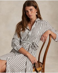 Polo Ralph Lauren - Belted Striped Linen A-Line Shirtdress