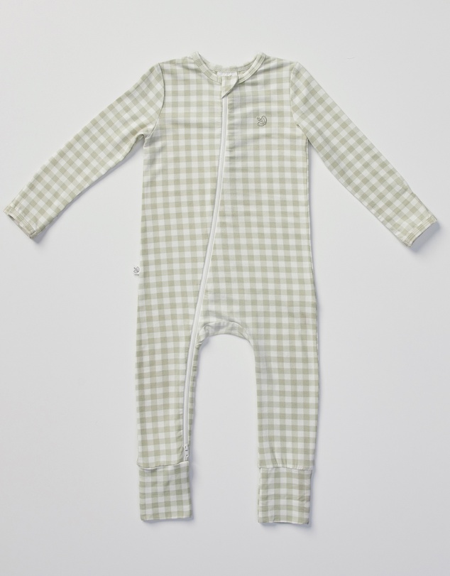 Grow Kindly - Light Zippee Baby Romper in Gumleaf Gingham (0.2 TOG)