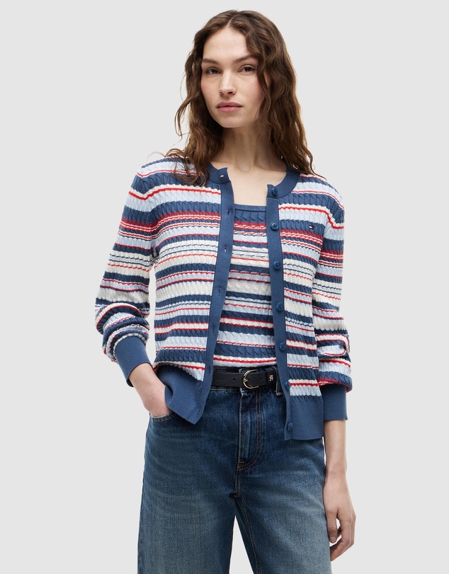 Tommy Hilfiger - Cotton Cable Fine Gauge Long Sleeve Crew Neck Cardigan