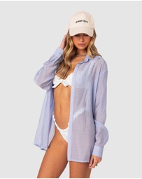 EDIKTED - Bryce Oversized Sheer Button Up Shirt