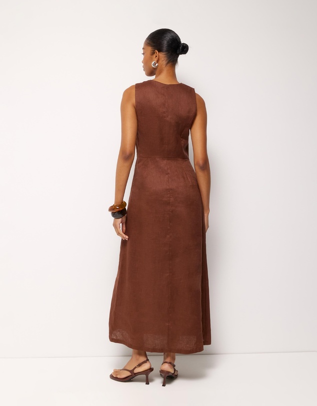 AERE - Cari Bead Detail Linen Midi Dress