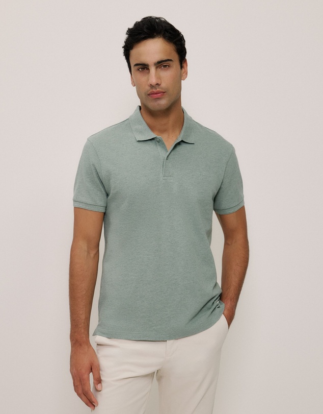 Trenery - Pique Marle Monogram Polo in Sage Green