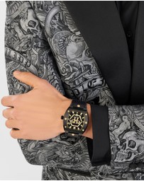 Philipp Plein - Hexagon Phantom 44mm Black Dial and Strap with Gold-tone PP logo