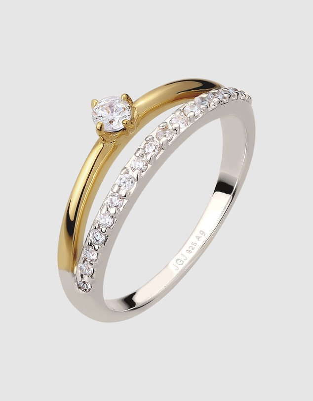 Elli Jewelry - Ring Women Engagement Elegant Zirconia 925 Sterling Silver Gold Plated Bicolor