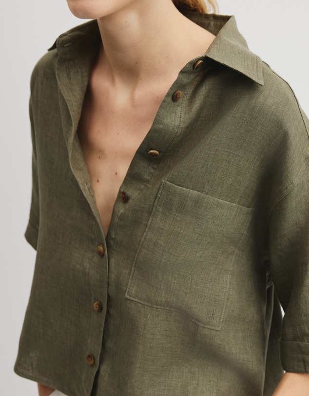 Country Road - Short Sleeve Crop Linen Shirt