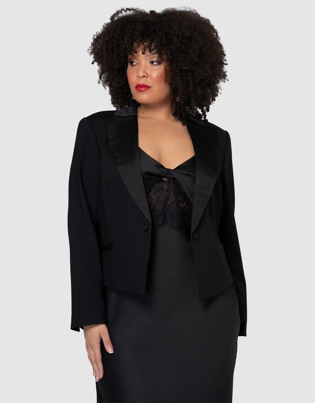 Pink Dusk by Curve Project - Her Satin Trim Crop Blazer