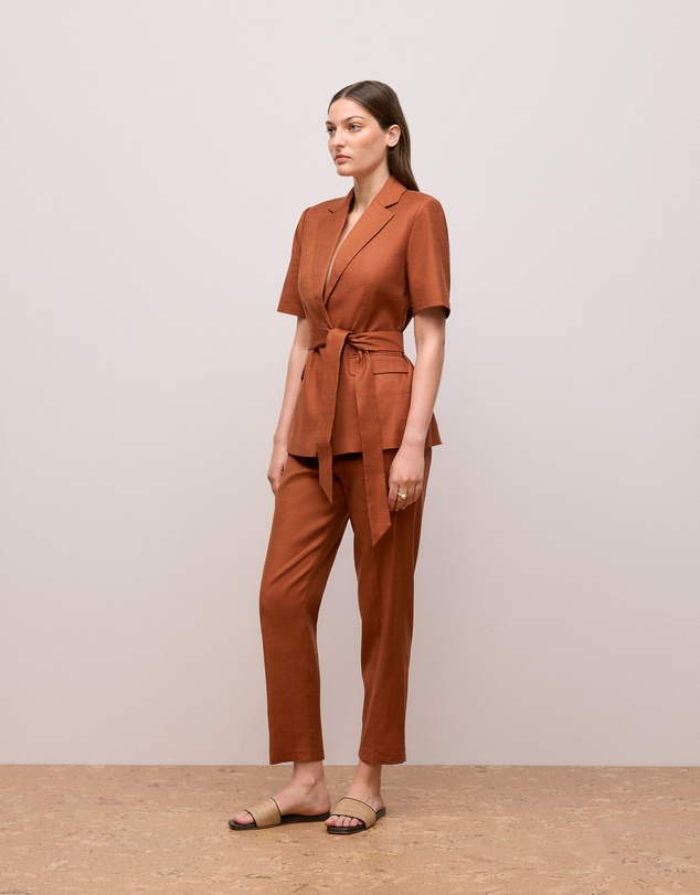Trenery - Stretch Linen Short Sleeve Blazer in Burnt Orange