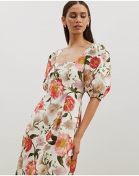 Atmos&Here - Ava Linen Blend Puff Sleeve Maxi Dress