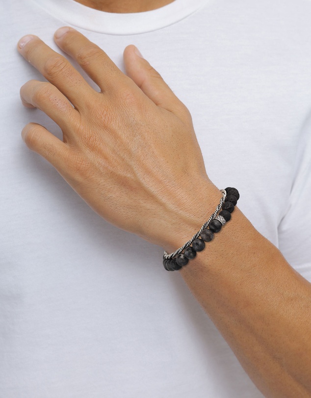 Kuzzoi - ICONIC EXCLUSIVE - Lava and Rope Chain Bracelet Set in 925 Silver