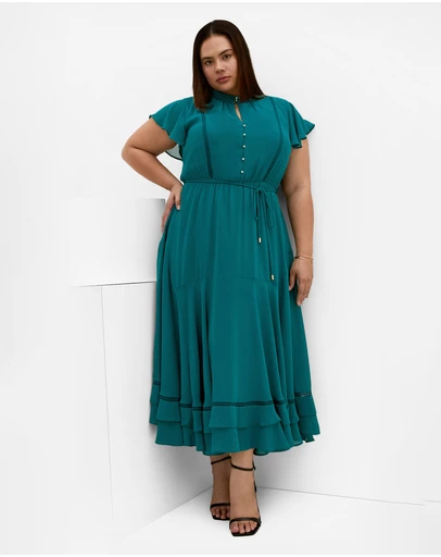 City Chic - Plus size Yasmine Short Sleeve Maxi Dress - emerald