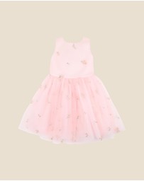 Bebe by Minihaha - Pink Floral Embroidered Back Bow Tulle Dress - Kids