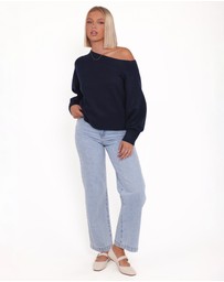 Petal & Pup - Ailis Off Shoulder Sweater - Navy