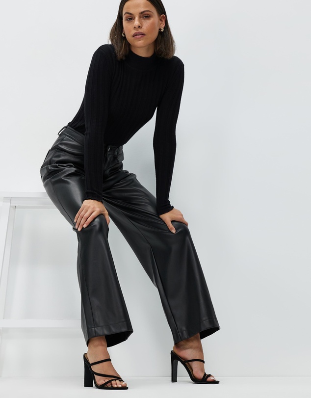 Atmos&Here - Ciara Wide Leg Leather Look Pants