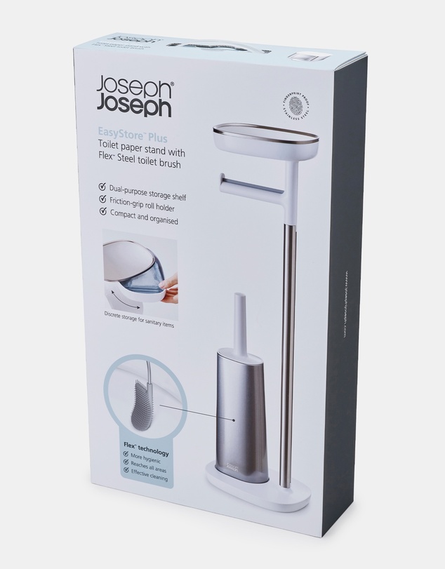 Joseph Joseph - EasyStore™ Plus Stainless-steel Toilet Roll Holder with Toilet Brush