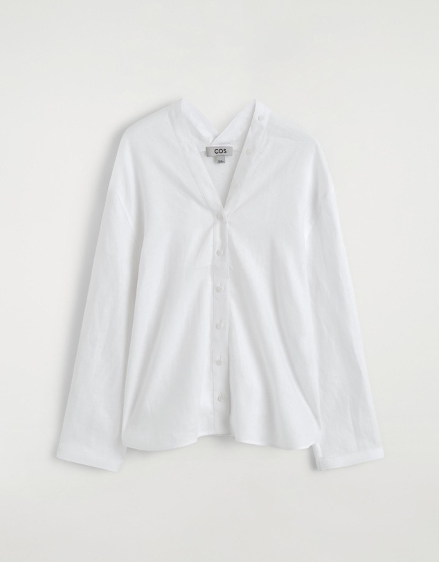 COS - Button-Detail Linen V-Neck Shirt