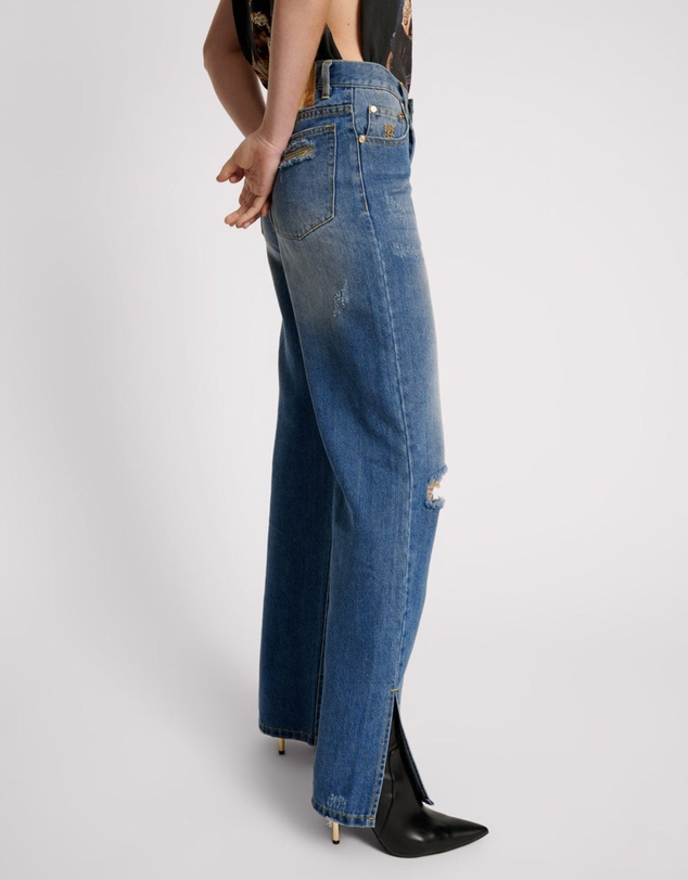ONE TEASPOON - Shredded Gold Billie Low Slung Straight Leg Mid Waist Denim Jeans