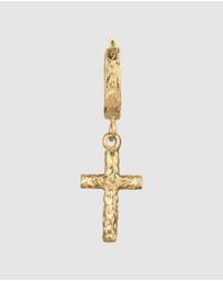 Kuzzoi - ICONIC EXCLUSIVE - Earrings Men Single Hoop Cross 925 Sterling Silver Gold-Plated