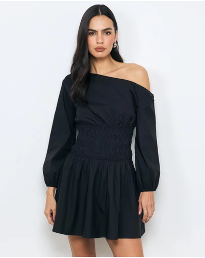 AERE - Runa Shirred Waist Long Sleeve Mini Dress