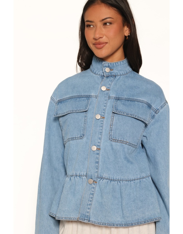 Petal & Pup - Darna Peplum Denim Jacket - Medium Wash