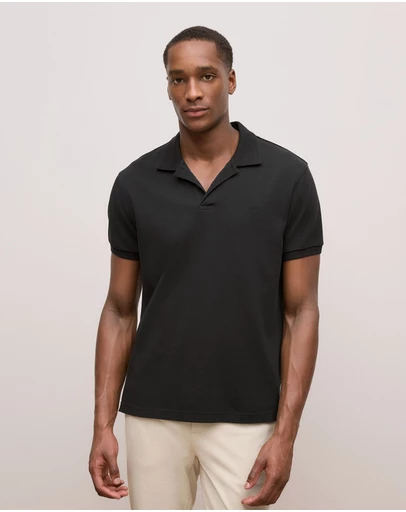 Trenery - Pique Monogram Short Sleeve Polo in Black