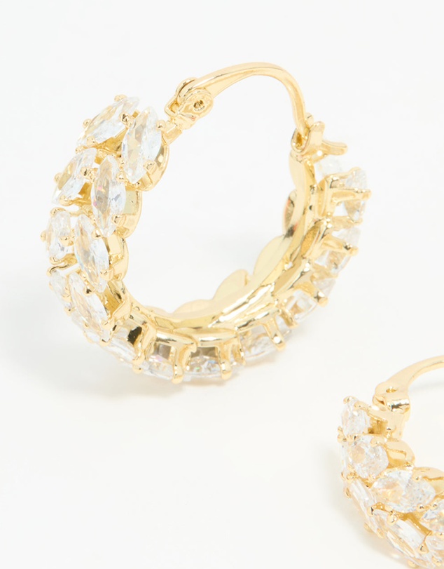 Lovisa - Gold Plated Diamante Marquise Herringbone Hoop Earrings
