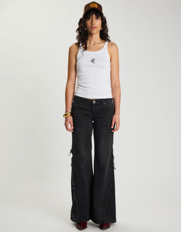 ONE TEASPOON - Johnnies Low Waist Wide Leg Flared Denim Jeans - Smokey Black