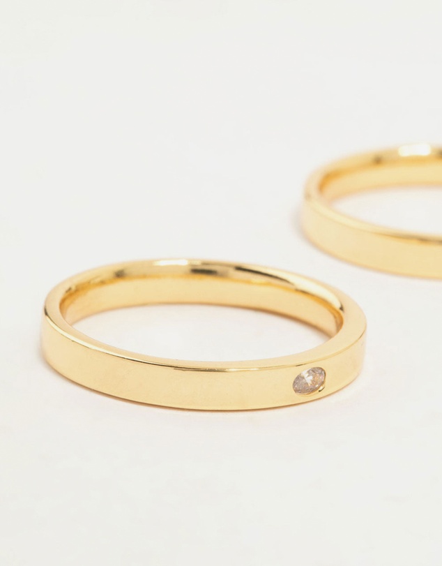 Lovisa - Gold Plated Fine Cubic Zirconia Band Rings 2-Pack