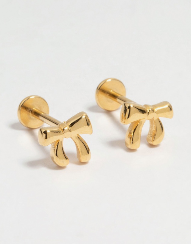 Lovisa - Gold Plated Surgical Steel Bow Flat Back Earrings