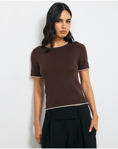AERE - Ayla Contrast Organic Cotton Knit Top
