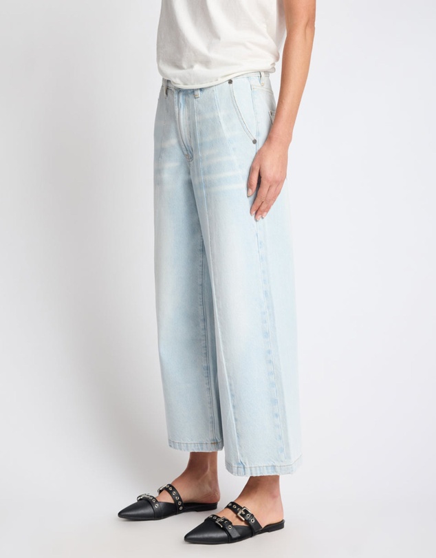 ONE TEASPOON - Hayden Mid Waist Wide Leg Cropped Denim Jeans - Bel Air Blue