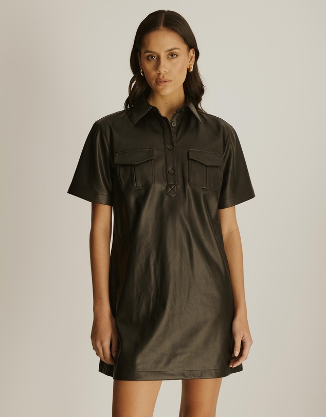 Atmos&Here - Tori PU Mini Shirt Dress