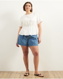 Atmos&Here Curvy - Maya Pin Tuck Linen Blend Top