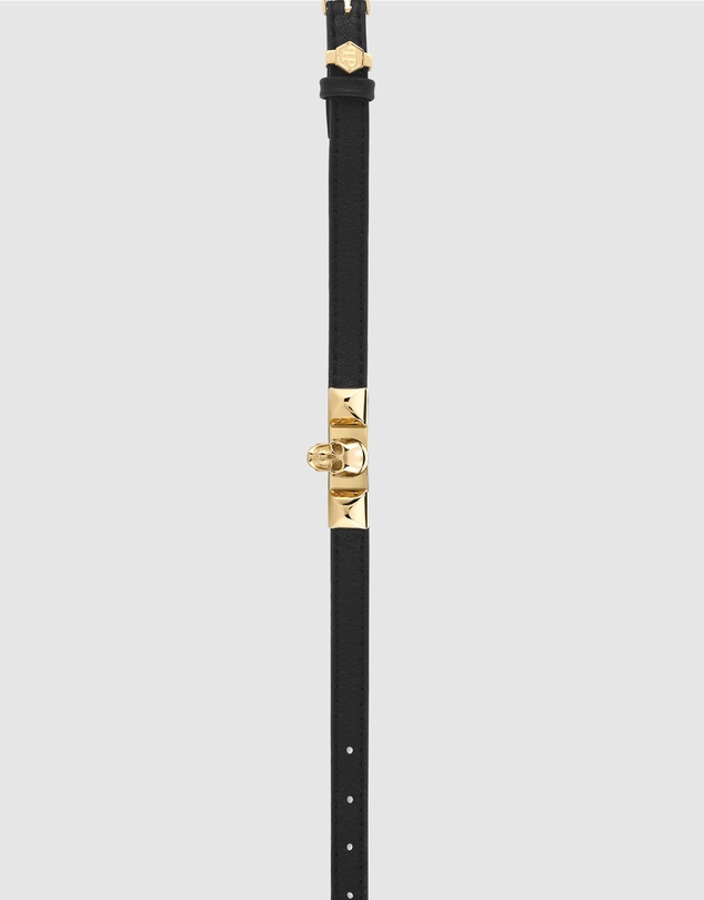 Philipp Plein - PLEIN ENIGMA IP Yellow Gold Skull Black Leather Bracelet