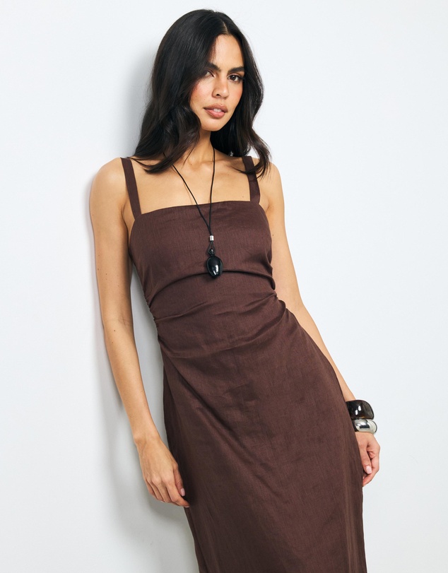 AERE - Suri Ruched Linen Midi Dress