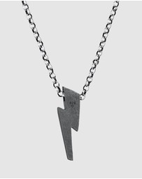 Kuzzoi - ICONIC EXCLUSIVE - Necklace Men Lightning Bolt Pendant Oxidised in 925 Sterling Silver