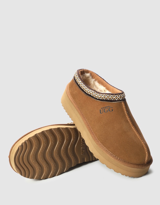 AusWooli Ugg Boots - Mentone Sheepskin Wool Ankle Braid Platform Slippers