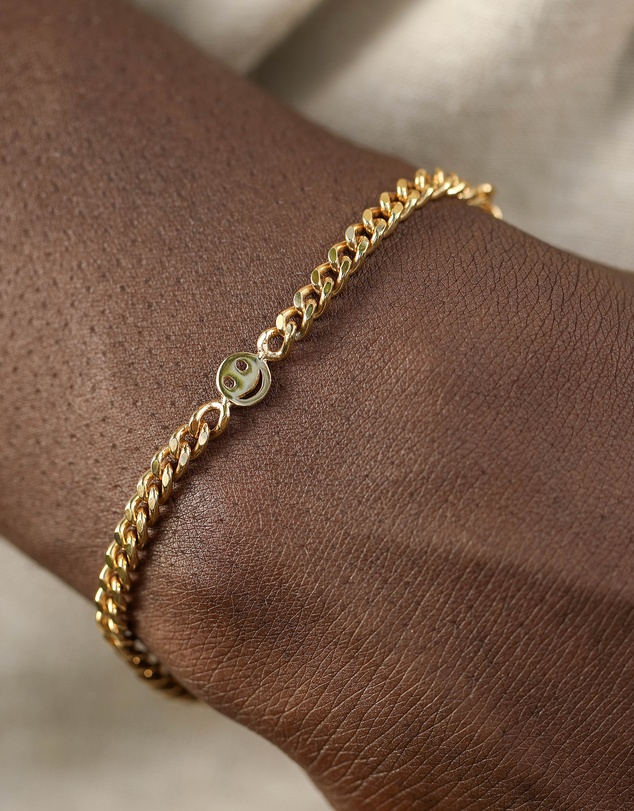 Kuzzoi - ICONIC EXCLUSIVE - Curb Chain Bracelet with Smiling Charm in Gold-Plated 925 Sterling Silver