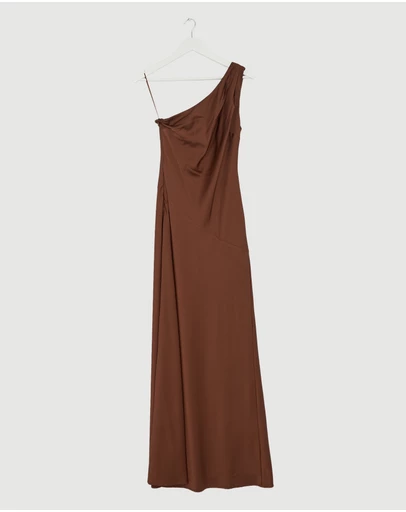 Revibe - Repaired CHANCERY Hallie Satin One Shoulder Drape Maxi Dress - AU 8