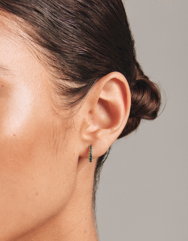 Michael Hill - Huggie Earrings with Emerald in 10kt Yellow Gold