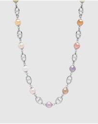 Nialaya Jewellery - Men's Silver Mariner Chain with Multicolored Pearls