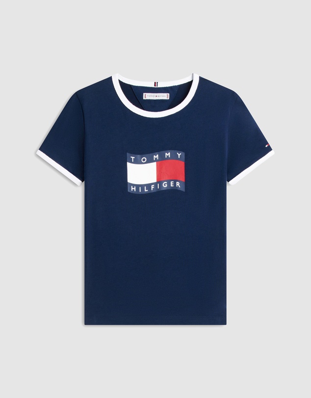 Tommy Hilfiger - Girls Wavy Flag Jersey Ringer T-Shirt - Teens