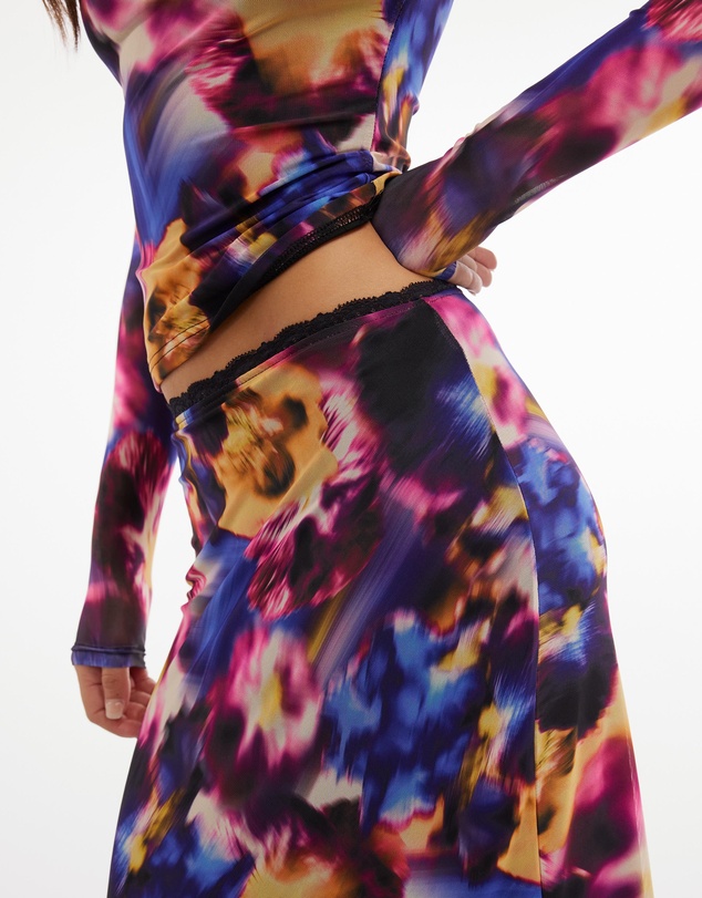 Dazie - Midnight Bloom Mesh Maxi Skirt