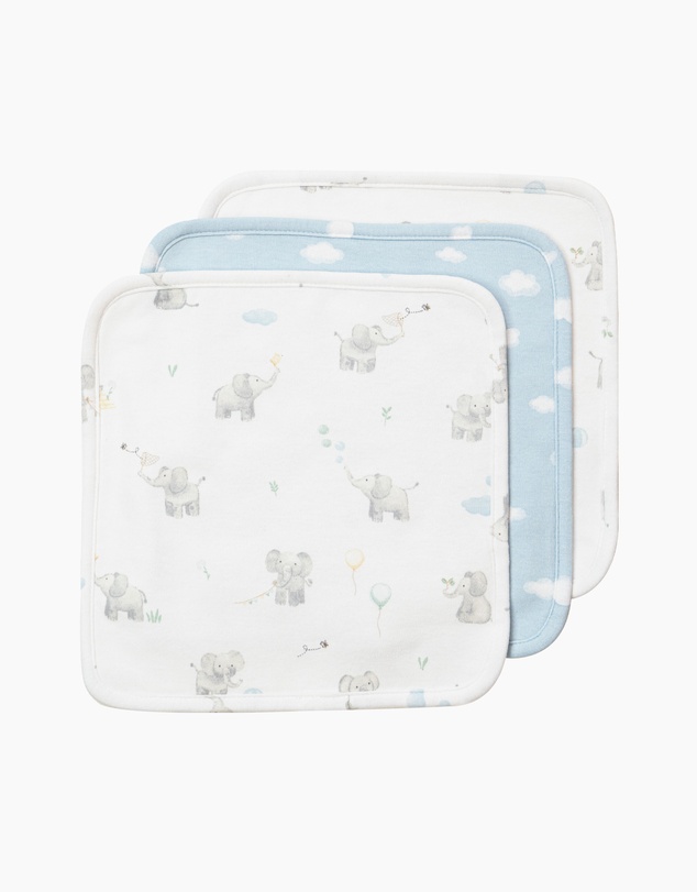 Living Textiles - 3 Pack Organic Wash Cloths - Elephant Playtime