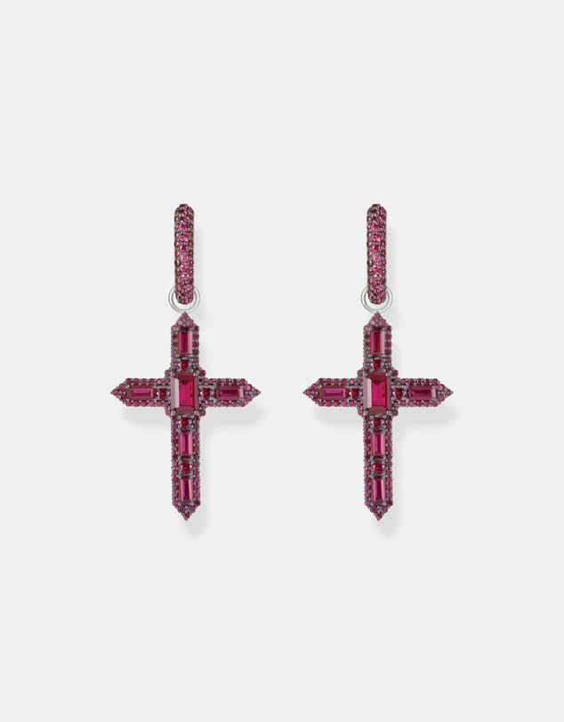 THOMAS SABO - Single Cross hoop earring with ruby red stones